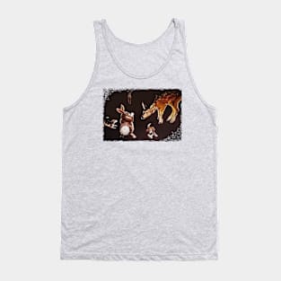 Backyard Playing Beagles, Rabbit and Fawn Tank Top